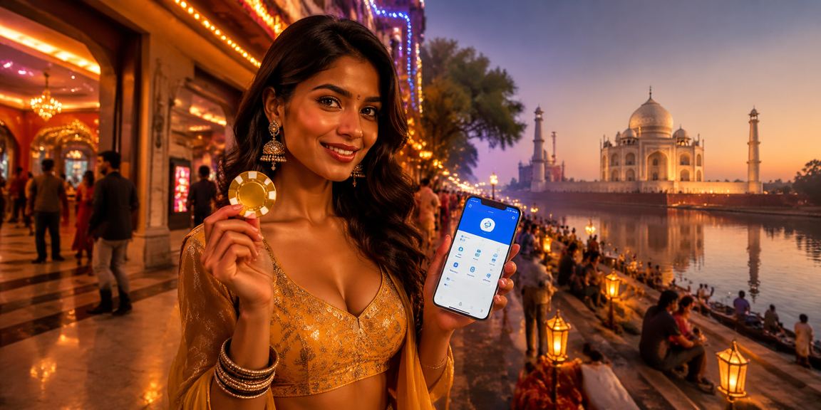 Taj Mahal illuminated at night with festive lights