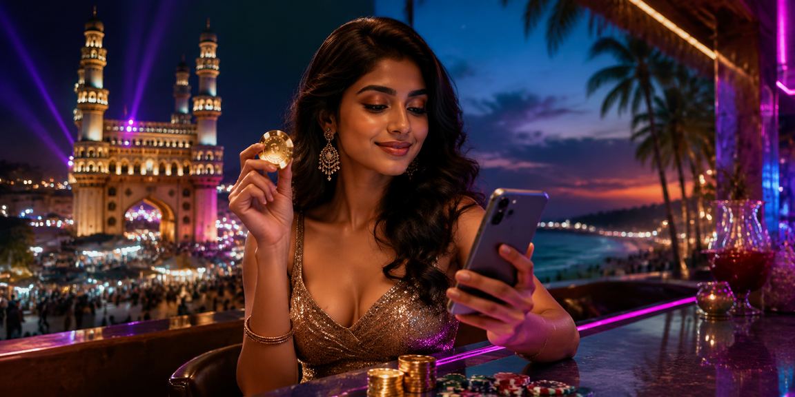 Player enjoying live casino games on mobile phone in Hyderabad
